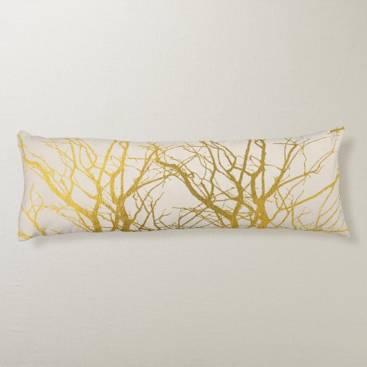 Gold Tree Branches Pattern Beige Background Lichaamskussen (Achterkant)