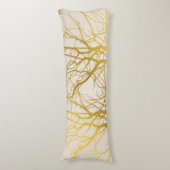 Gold Tree Branches Pattern Beige Background Lichaamskussen (Voorkant Verticaal)