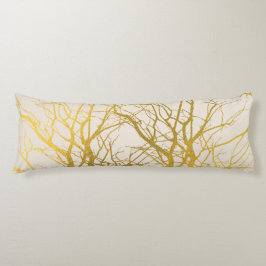 Gold Tree Branches Pattern Beige Background Lichaamskussen