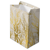 Gold Tree Branches Pattern Beige Background Medium Cadeauzakje (Voorkant Gekanteld)