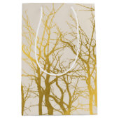 Gold Tree Branches Pattern Beige Background Medium Cadeauzakje (Voorkant)