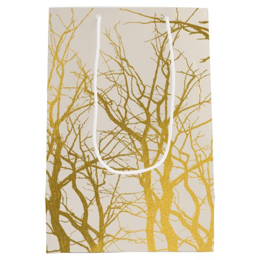 Gold Tree Branches Pattern Beige Background Medium Cadeauzakje (Achterkant)