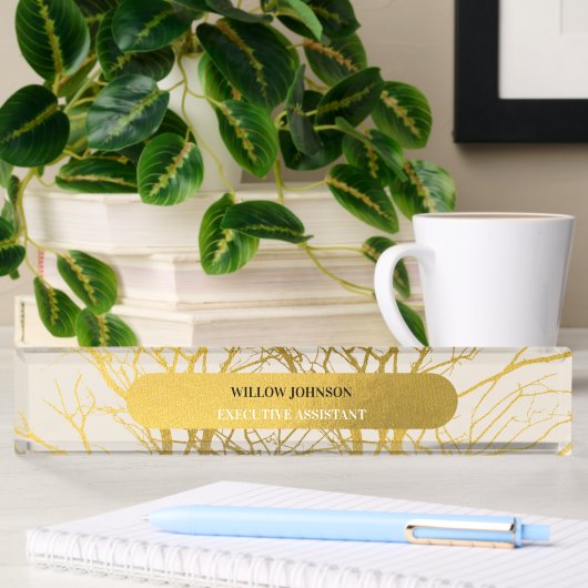 Gold Tree Branches Pattern Beige Background Naambordje
