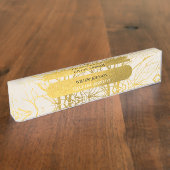 Gold Tree Branches Pattern Beige Background Naambordje (Zijkant)