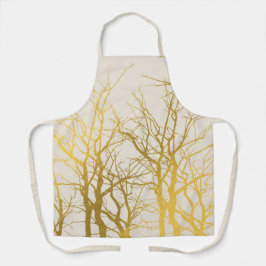 Gold Tree Branches Pattern Beige Background Schort