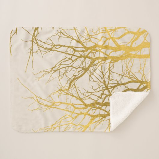 Gold Tree Branches Pattern Beige Background Sherpa Deken (Voorkant (horizontaal))