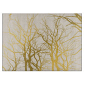 Gold Tree Branches Pattern Beige Background Snijplank (Voorkant)