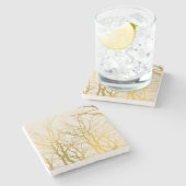 Gold Tree Branches Pattern Beige Background Stenen Onderzetter (Zijkant)