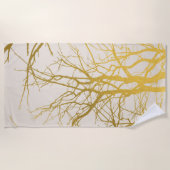 Gold Tree Branches Pattern Beige Background Strandlaken (Voorkant)