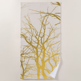 Gold Tree Branches Pattern Beige Background Strandlaken