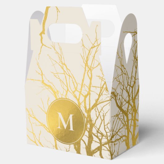 Gold Tree Branches Pattern Beige Monogram Bedankdoosjes (Geopend)