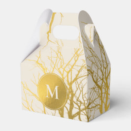 Gold Tree Branches Pattern Beige Monogram Bedankdoosjes