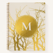 Gold Tree Branches Pattern Beige Monogram Notitieboek (Voorkant)