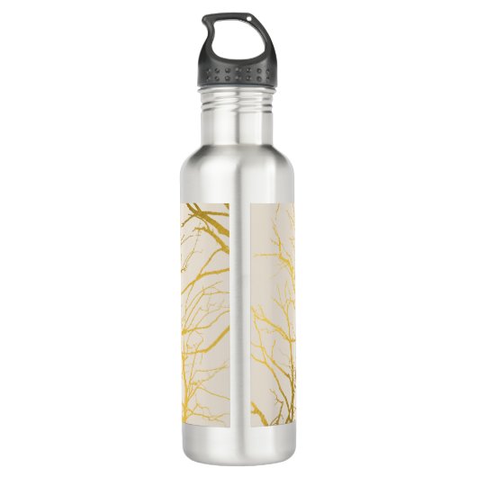 Gold Tree Branches Pattern Beige Monogram Waterfles (Achterkant)