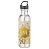 Gold Tree Branches Pattern Beige Monogram Waterfles (Voorkant)