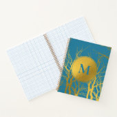 Gold Tree Branches Pattern Blue Monogram Notitieboek (Binnen)