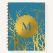 Gold Tree Branches Pattern Blue Monogram Notitieboek (Voorkant)