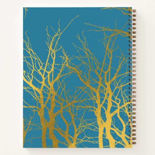 Gold Tree Branches Pattern Blue Monogram Notitieboek (Achterkant)