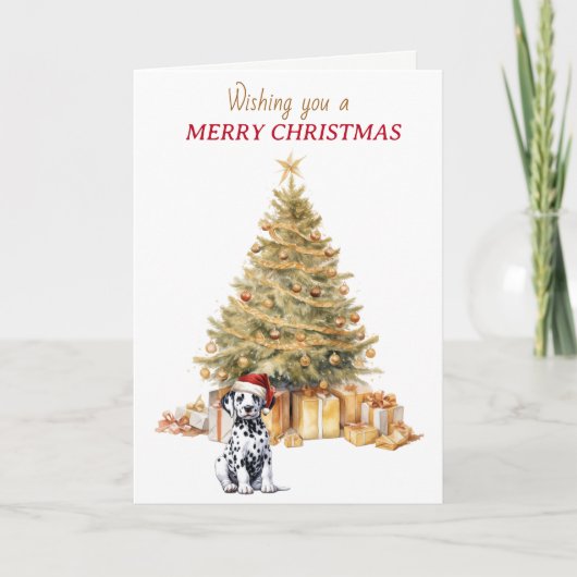 Gold Tree Dalmatische Puppy Kerst Kaart (Voorkant)