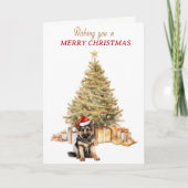 Gold Tree Duitse Herder Puppy Kerst Kaart (Voorkant)