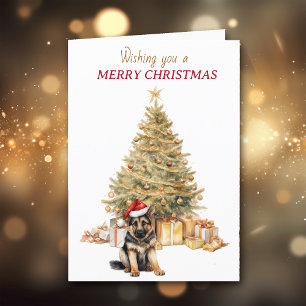 Gold Tree Duitse Herder Puppy Kerst Kaart