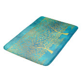 Gold Tree en Leaves Reflection op Turquoise Blue Badmat (Gekanteld)