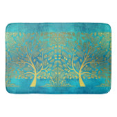 Gold Tree en Leaves Reflection op Turquoise Blue Badmat (Voorkant)