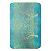 Gold Tree en Leaves Reflection op Turquoise Blue Badmat (Voorkant Verticaal)