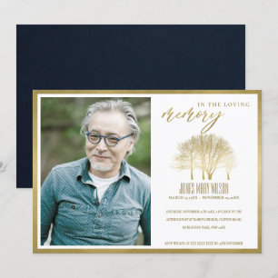 GOLD TREE FOTO SYMPATHY MEMORIAL SERVICE INVITE BEDANKKAART