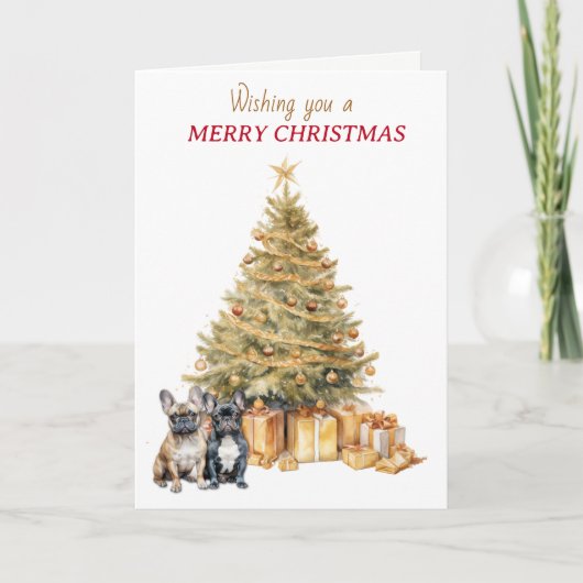 Gold Tree French Bulldogs Christmas Card Feestdagen Kaart (Voorkant)