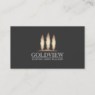 Gold Tree Logo Building Contractor Elegant Black Visitekaartje