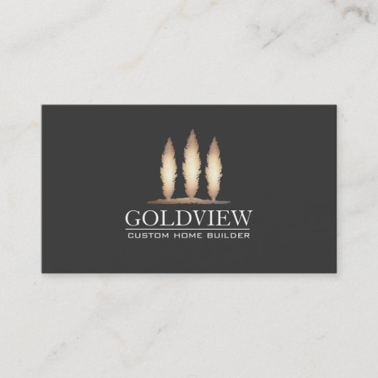 Gold Tree Logo Building Contractor Elegant Black Visitekaartje (Voorkant)