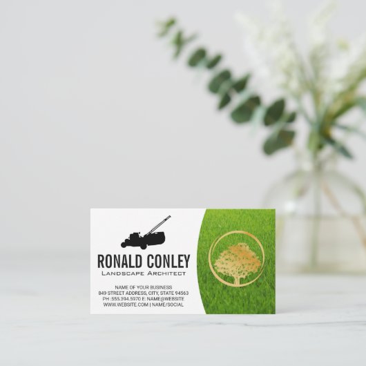 Gold Tree-Logo | grasmaaier | Gras Visitekaartje (Staand voorkant)