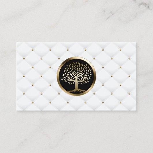 Gold Tree Logo Modern White Quilts Salon & SPA Visitekaartje (Voorkant)