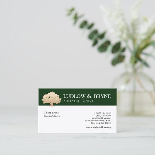 Gold Tree Logo Traditionele professionele donkergr Visitekaartje (Staand voorkant)