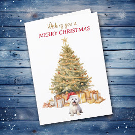 Gold Tree Maltese Dog Christmas Kaart