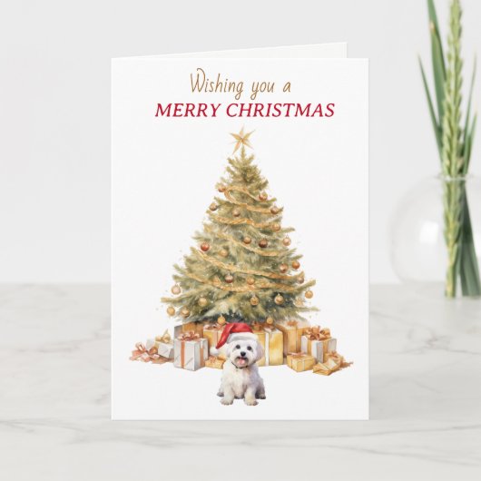 Gold Tree Maltese Dog Christmas Kaart (Voorkant)