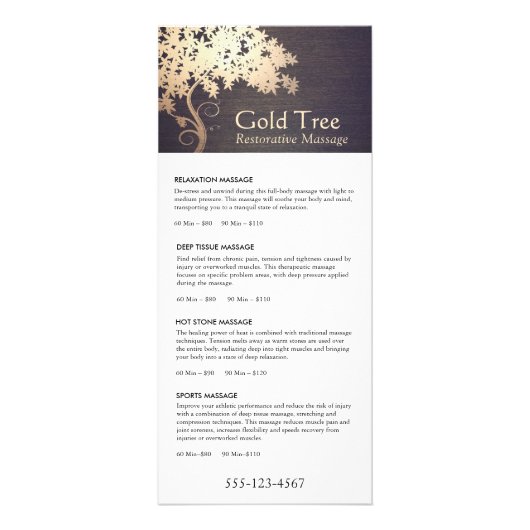Gold Tree Massage Therapeut Service Spa Menu (Voorkant)