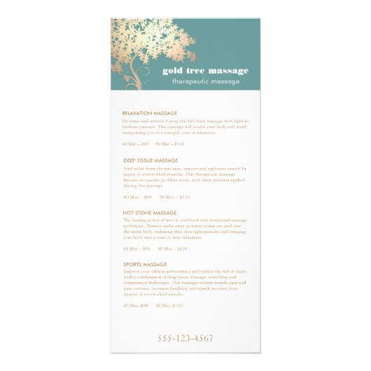 Gold Tree Massage Therapeut Service Spa Menu (Voorkant)