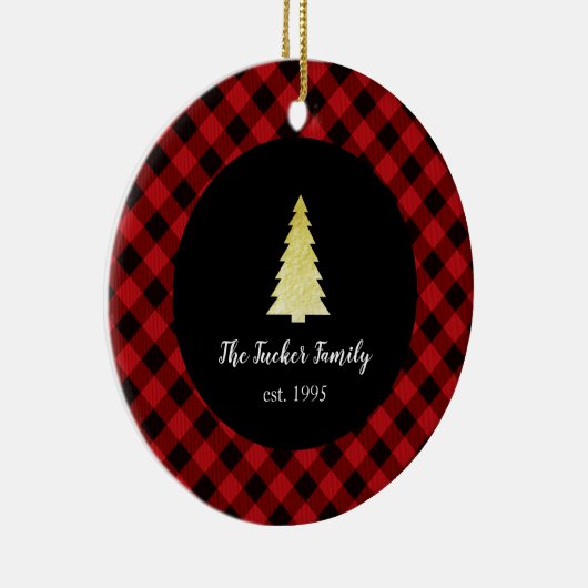 Gold Tree Merry kerstbuffalo Pset Keramisch Ornament (Rechts)