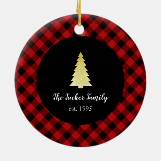 Gold Tree Merry kerstbuffalo Pset Keramisch Ornament (Achterkant)