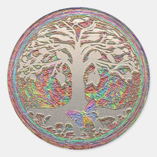 Gold Tree met Butterly Ronde Sticker