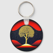 Gold Tree met Starry Background Sleutelhanger (Voorkant)