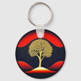 Gold Tree met Starry Background Sleutelhanger