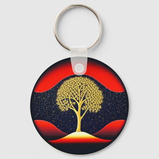 Gold Tree met Starry Background Sleutelhanger (Voorkant)