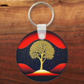 Gold Tree met Starry Background Sleutelhanger (Achterkant)
