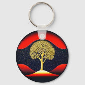 Gold Tree met Starry Background Sleutelhanger (Achterkant)