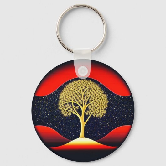 Gold Tree met Starry Background Sleutelhanger (Achterkant)