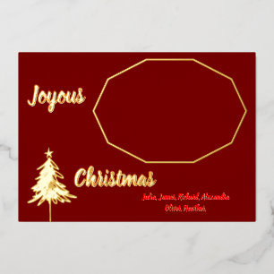Gold Tree Minimal Donkerrood Vrolijke Kerstfoto Folie Feestdagenkaart
