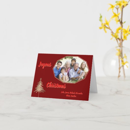 Gold Tree Minimal Donkerrood Vrolijke Kerstfoto Kaart (Gele Bloem)